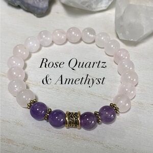 2/$35 - 8mm Rose Quartz & Amethyst Gemstone Stretchy Bracelet - 8mm